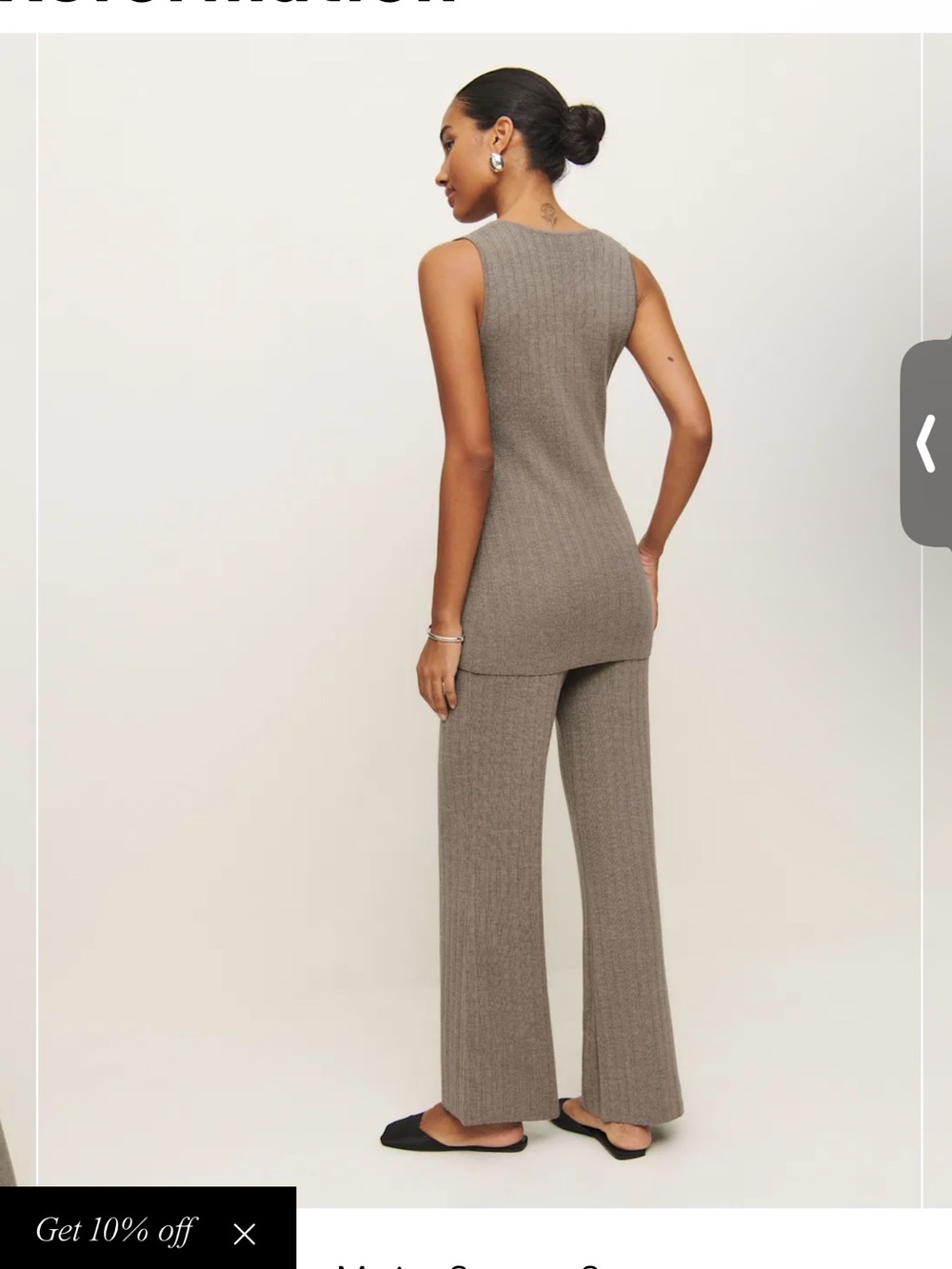 Reformation Novah Taupe Ribbed Wide-Leg Knit Set - Picture 4 of 6